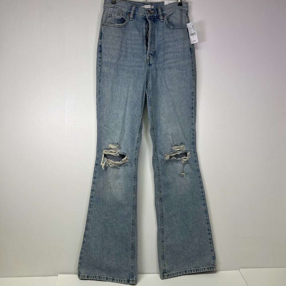 PacSun Size 27 Ripped High Rise Bootcut Jeans Button Fly Light Indigo NWT Trendy